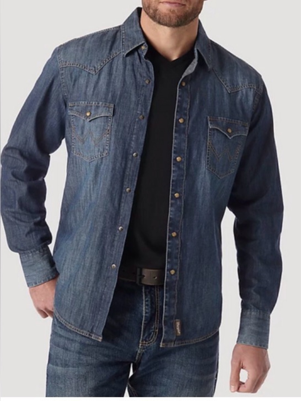 Wrangler Retro Premium Western Shirt Denim Pearl Snap Blue Mens Size XXL